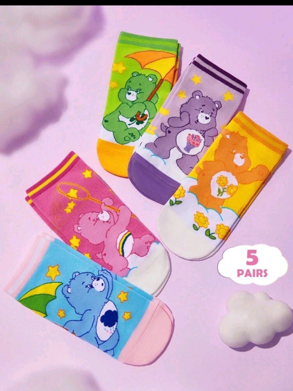 Women Multicolor Care Bear Ankle Socks - 5 Pairs - Picture 2 of 3